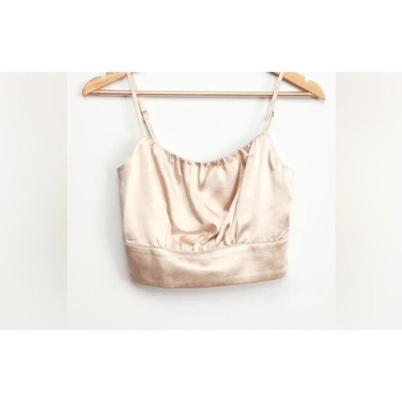 Satin crop top by Lulus Champagne color, Luxe'd Out Model Size Medium - Picture 4 of 8